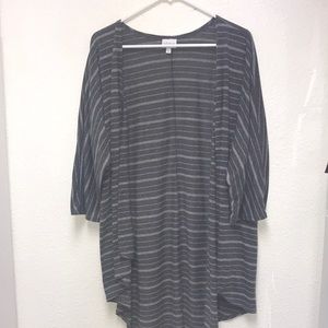 LuLaRoe Large Stripe Gray Open Front Hi Low Long Cardigan 3/4 Sleeves